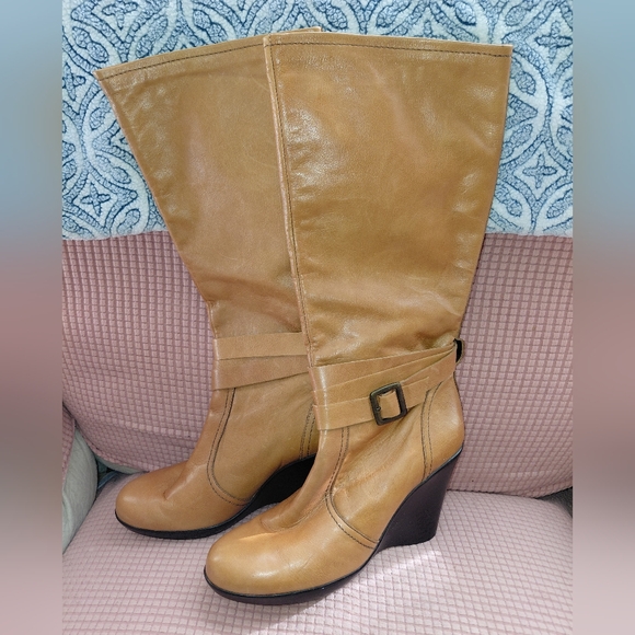 Tan Leather You Brand Wedge Boots - Picture 2 of 7